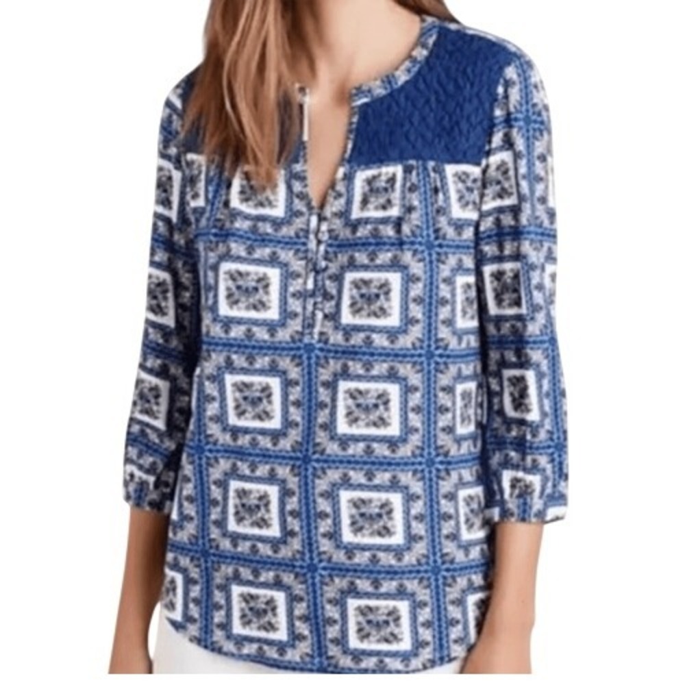 ANTHROPOLOGIE PORRIDGE Belmar Blue and White Popover Blouse EUC‎ Size XS